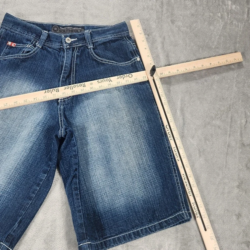 Southpole Shorts Mens 28 Red Tab Y2K Blue Denim Faded Bermuda Baggy